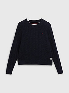 blue organic cotton cable-knit jumper for girls tommy hilfiger