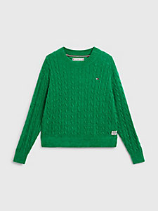 pullover in maglia intrecciata verde da girls tommy hilfiger