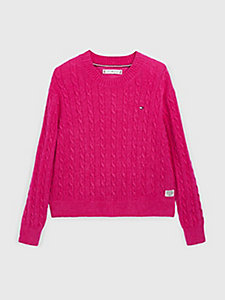 pink organic cotton cable-knit jumper for girls tommy hilfiger