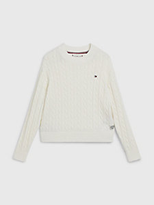 yellow organic cotton cable-knit jumper for girls tommy hilfiger