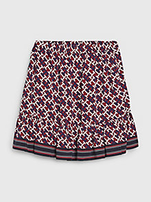 red th monogram print fit-and-flare skirt for girls tommy hilfiger