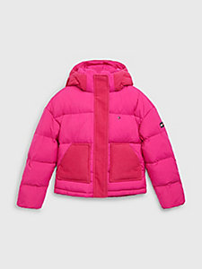 pink hooded padded puffer jacket for girls tommy hilfiger