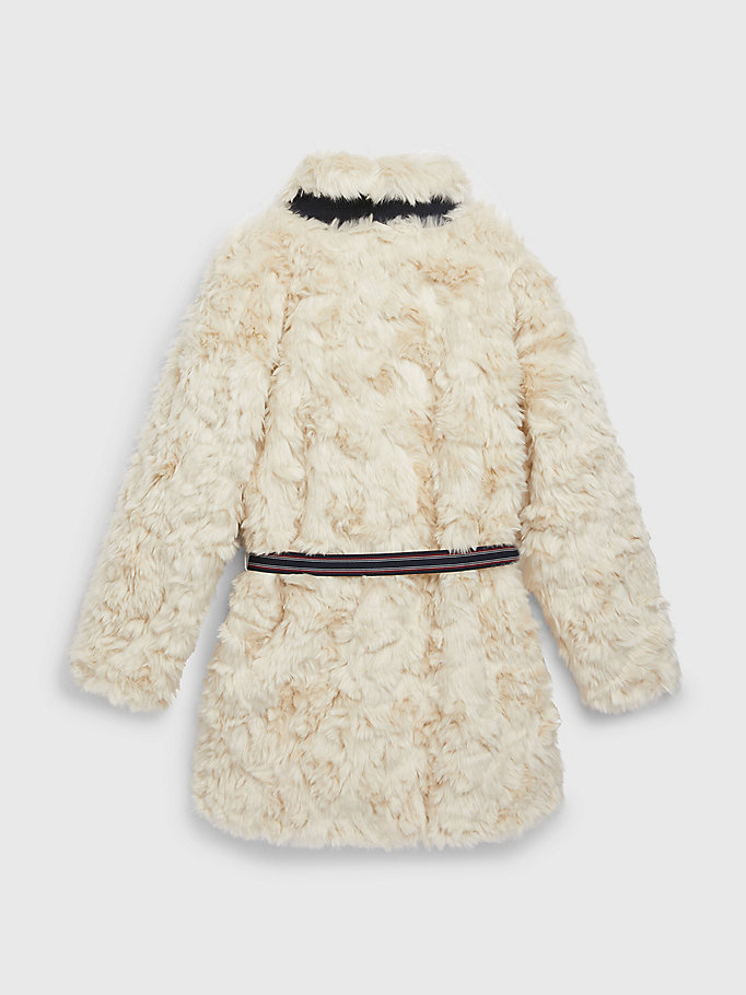 yellow th monogram belted faux fur jacket for girls tommy hilfiger