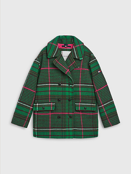 green check pea coat for girls tommy hilfiger