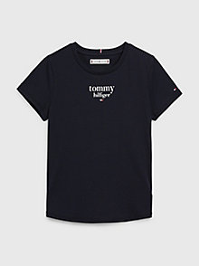 blue organic cotton serif logo t-shirt for girls tommy hilfiger