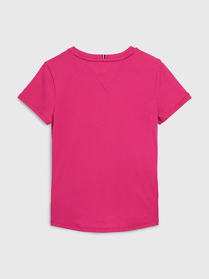 pink organic cotton serif logo t-shirt for girls tommy hilfiger