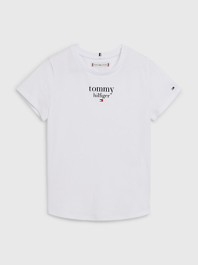 white organic cotton serif logo t-shirt for girls tommy hilfiger