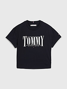 t-shirt à logo en satin bleu pour girls tommy hilfiger