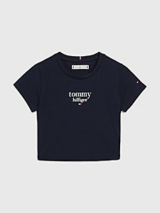 t-shirt court à logo bleu pour girls tommy hilfiger
