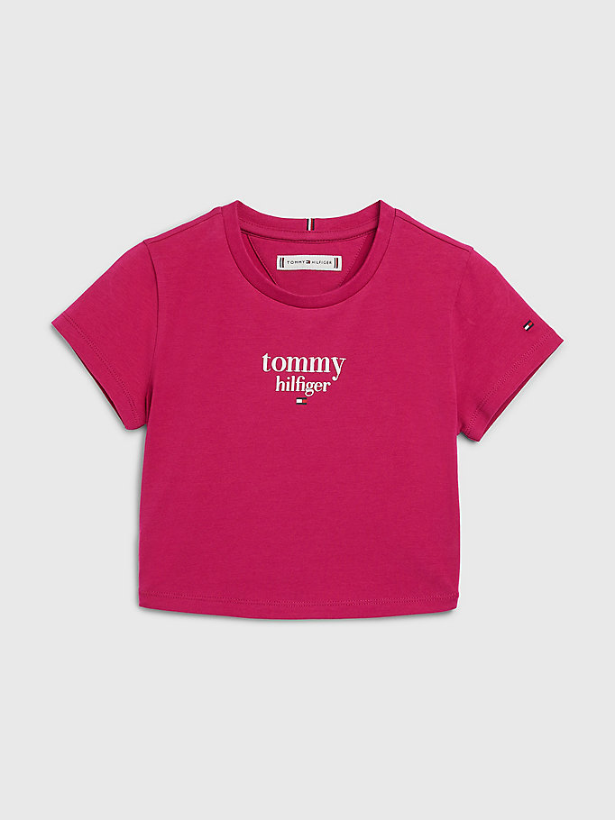 pink cropped logo t-shirt for girls tommy hilfiger