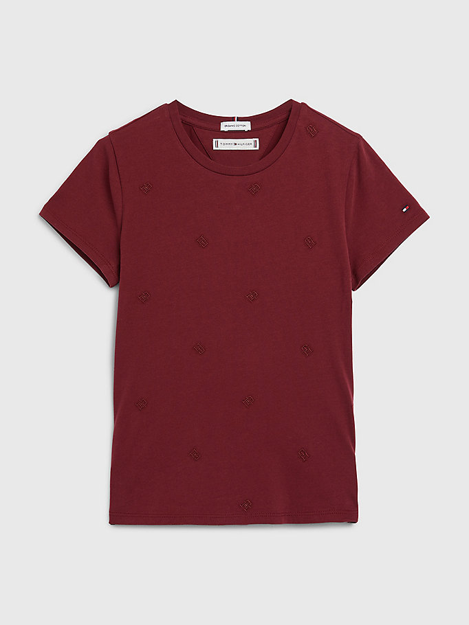 rot th monogram bio-baumwoll-t-shirt mit aufgestickten logos für girls - tommy hilfiger