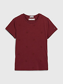 red th monogram organic cotton logo embroidery t-shirt for girls tommy hilfiger