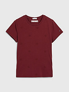 czerwony bawełniany t-shirt th monogram z wyhaftowanym logo dla dziewczynki - tommy hilfiger