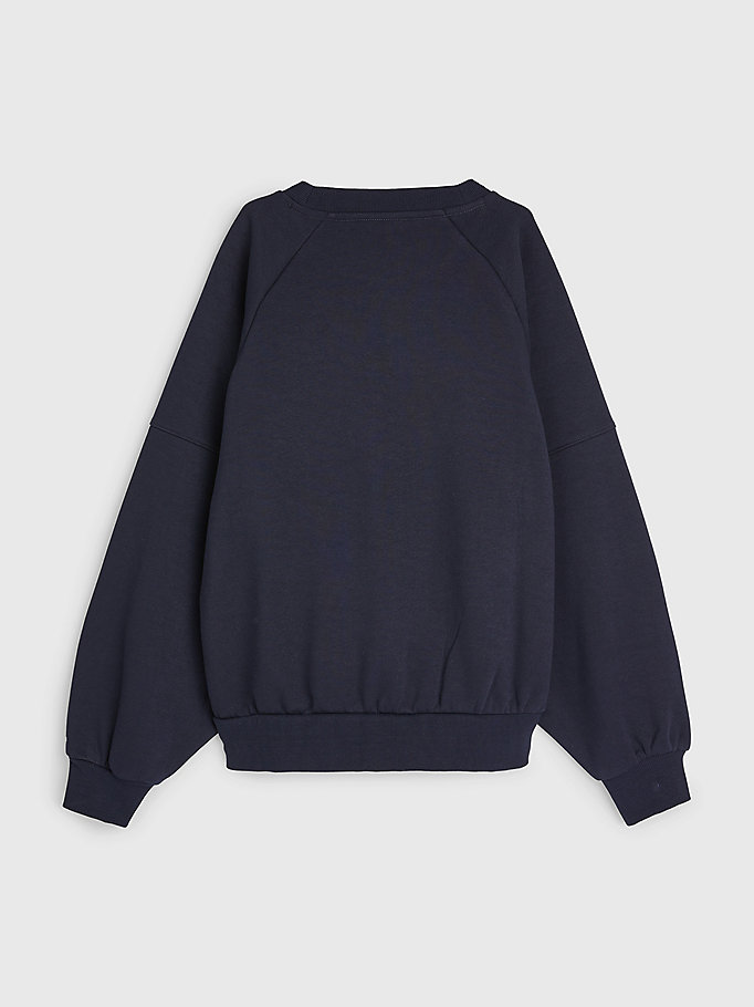 blauw geborsteld fleece sweatshirt met satinet logo voor meisjes - tommy hilfiger