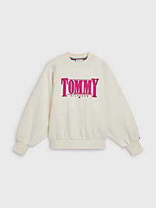 yellow sateen logo brushed fleece sweatshirt for girls tommy hilfiger