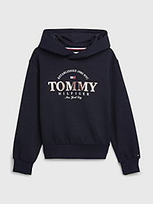 blauw hoodie met metallic logo voor meisjes - tommy hilfiger