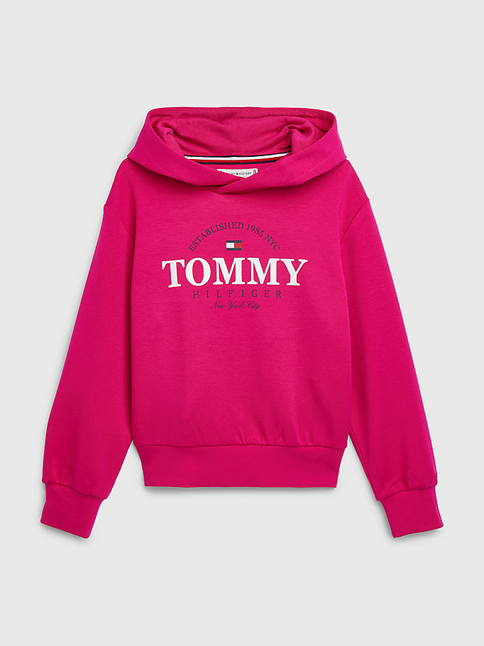 pink metallic logo hoody for girls tommy hilfiger