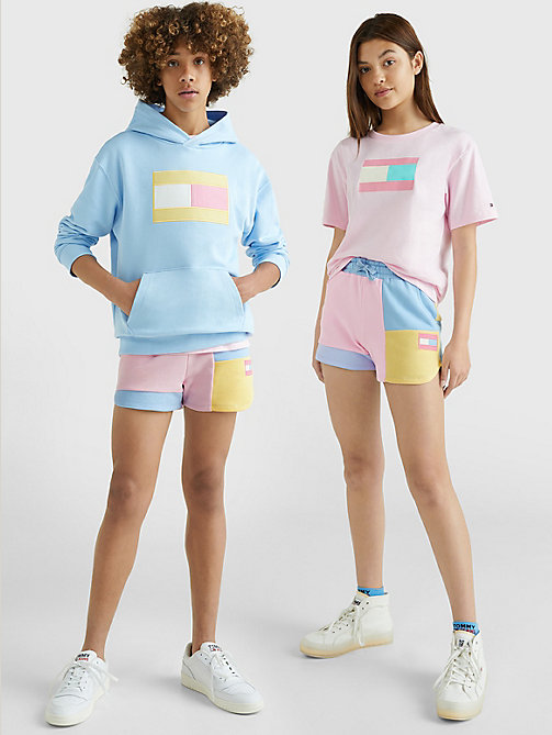 blue exclusive pastel pop colour-blocked shorts for girls tommy hilfiger