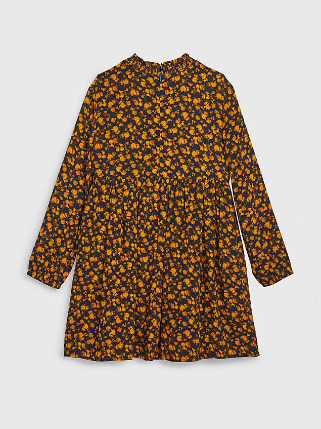 yellow floral print fit and flare dress for girls tommy hilfiger