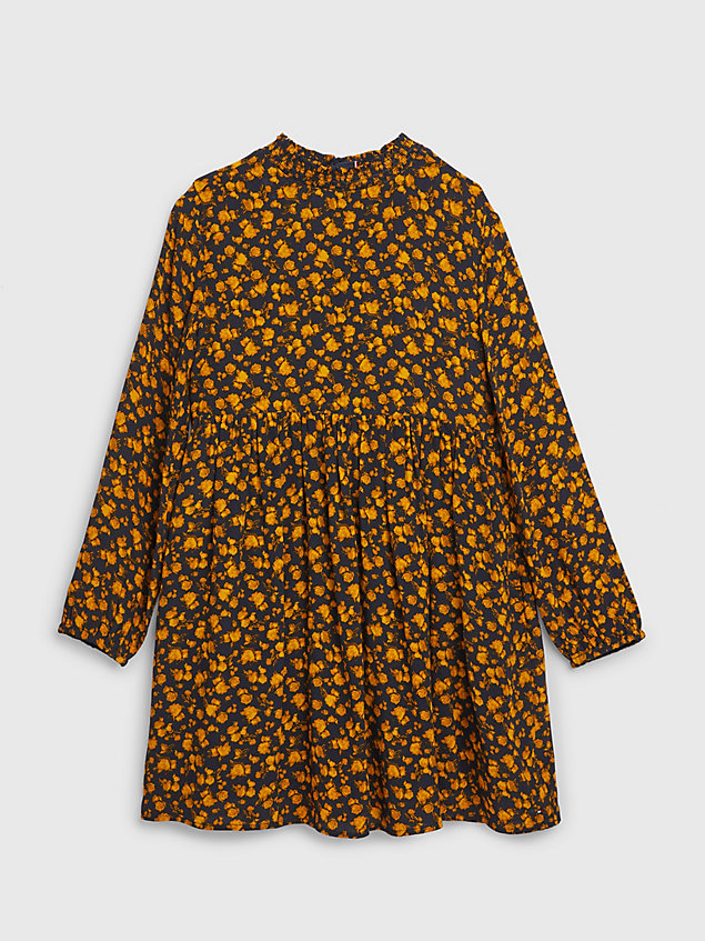 yellow fit-and-flare-kleid mit blumen-print für maedchen - tommy hilfiger