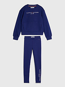 blue essential sweatshirt and leggings set for girls tommy hilfiger