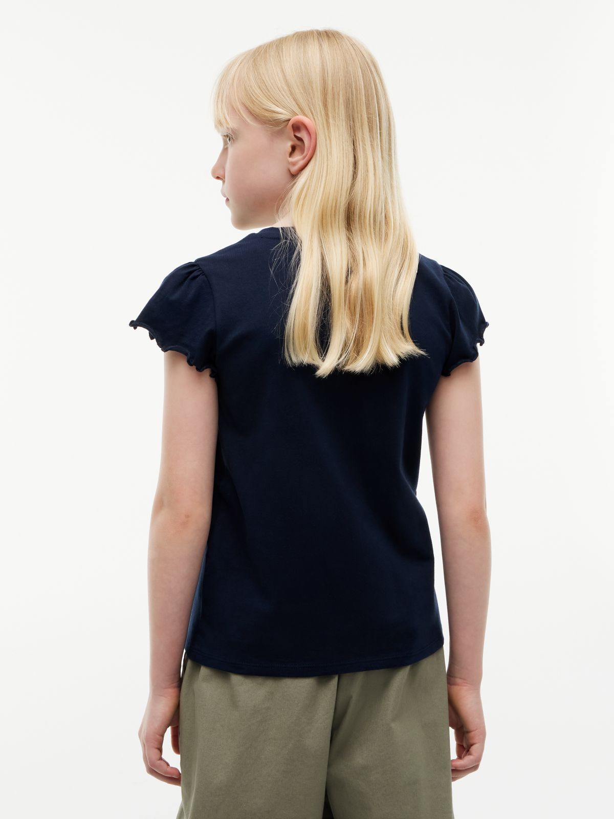 Essential Slim Ruffle Short Sleeve Top — Blue