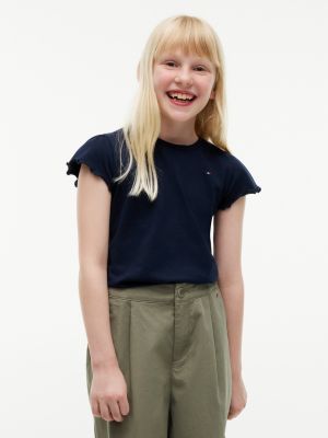 blue essential slim ruffle short sleeve top for girls tommy hilfiger