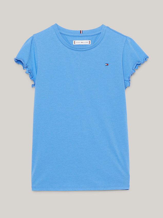 blue essential slim fit t-shirt mit rüschenärmeln für maedchen - tommy hilfiger