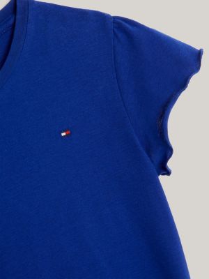 blue essential ruffle sleeve slim fit top for girls tommy hilfiger