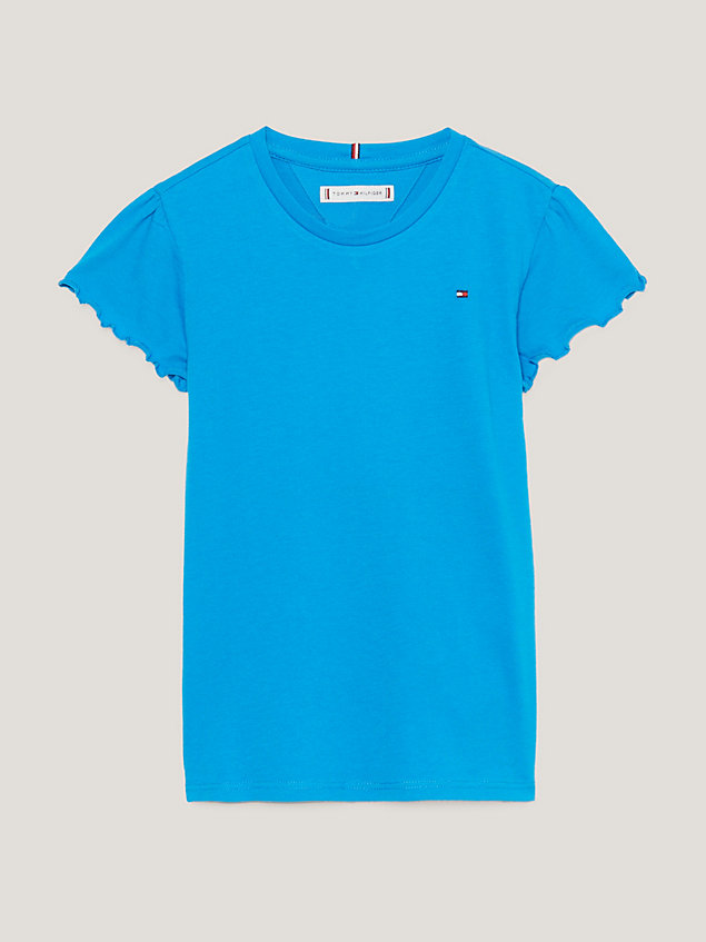 blue essential ruffle sleeve slim fit top for girls tommy hilfiger