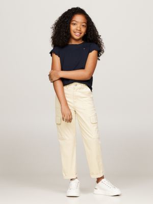 blue ruffle sleeve slim t-shirt for girls tommy hilfiger