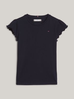 blue ruffle sleeve slim t-shirt for girls tommy hilfiger