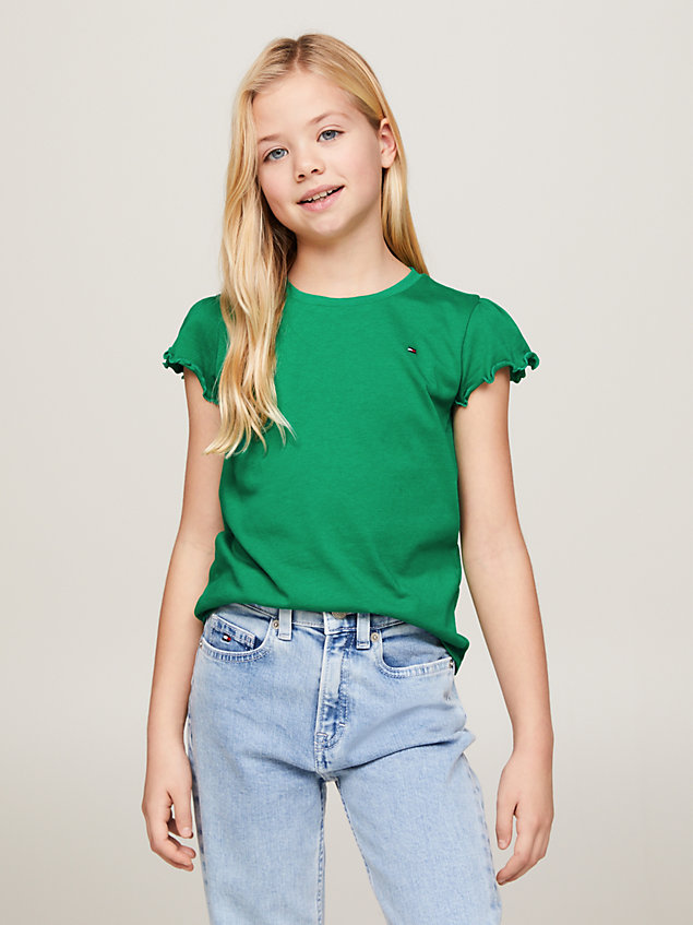 green essential ruffle sleeve slim fit top for girls tommy hilfiger