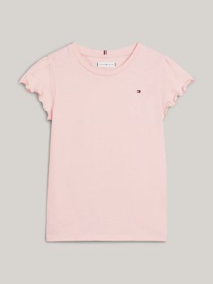 camiseta con corte slim y mangas con volante rosa de niñas tommy hilfiger