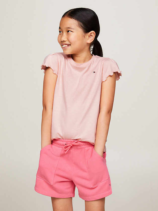 t-shirt essential slim fit con arricciature pink da bambine tommy hilfiger