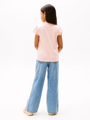 roze slim fit t-shirt met ruches voor meisjes - tommy hilfiger