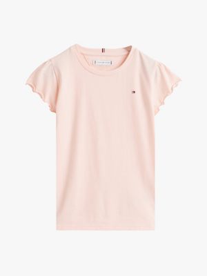 roze slim fit t-shirt met ruches voor meisjes - tommy hilfiger