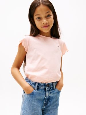 pink slim fit t-shirt mit rüschen-ärmeln für mädchen - tommy hilfiger