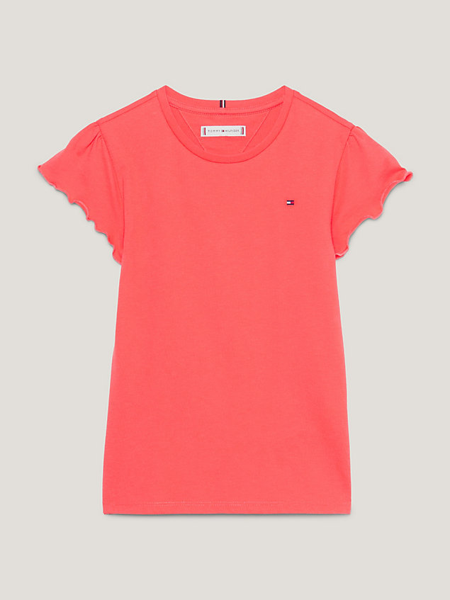 red essential ruffle sleeve slim fit top for girls tommy hilfiger