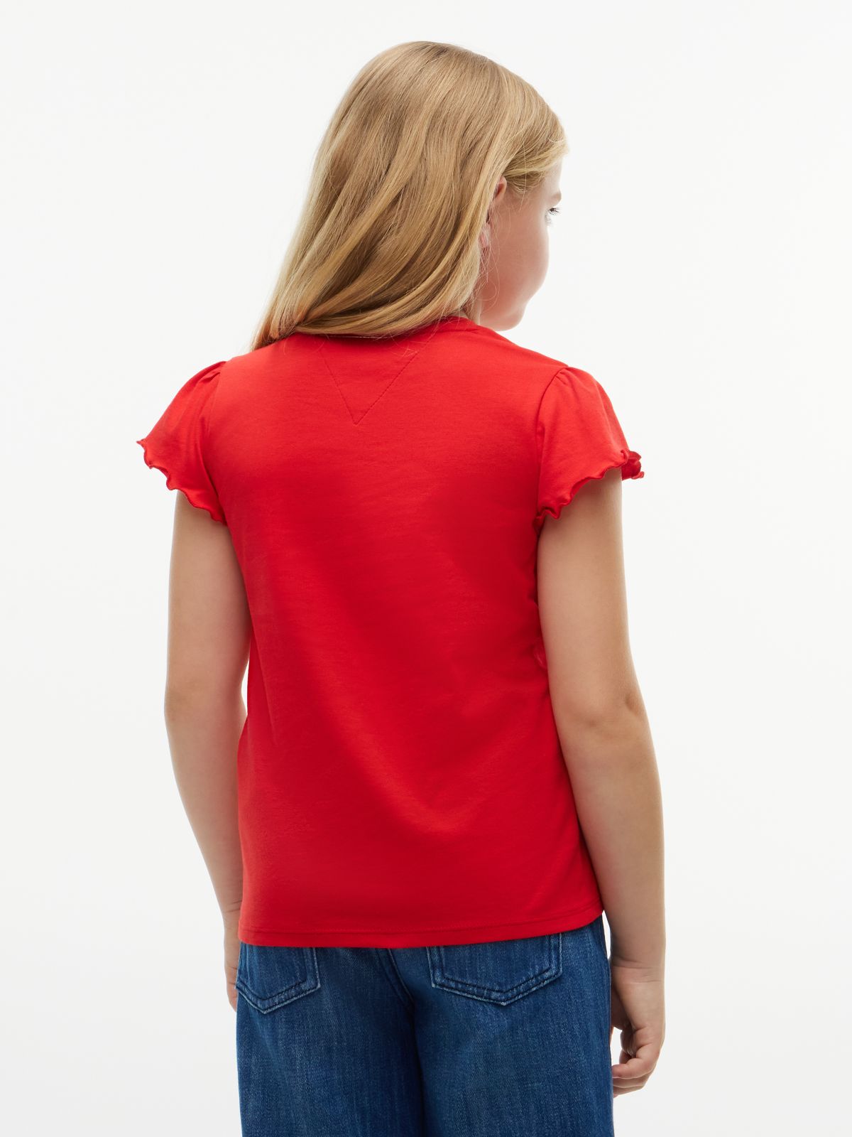 Essential Slim Ruffle Short Sleeve Top — Red
