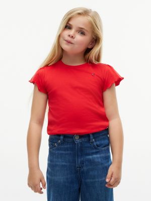 red essential slim ruffle short sleeve top for girls tommy hilfiger
