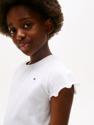 white slim fit t-shirt mit rüschen-ärmeln für mädchen - tommy hilfiger