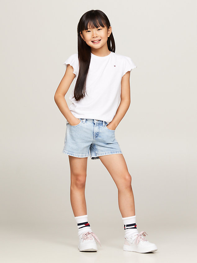 white essential slim fit ruffle sleeve top for girls tommy hilfiger