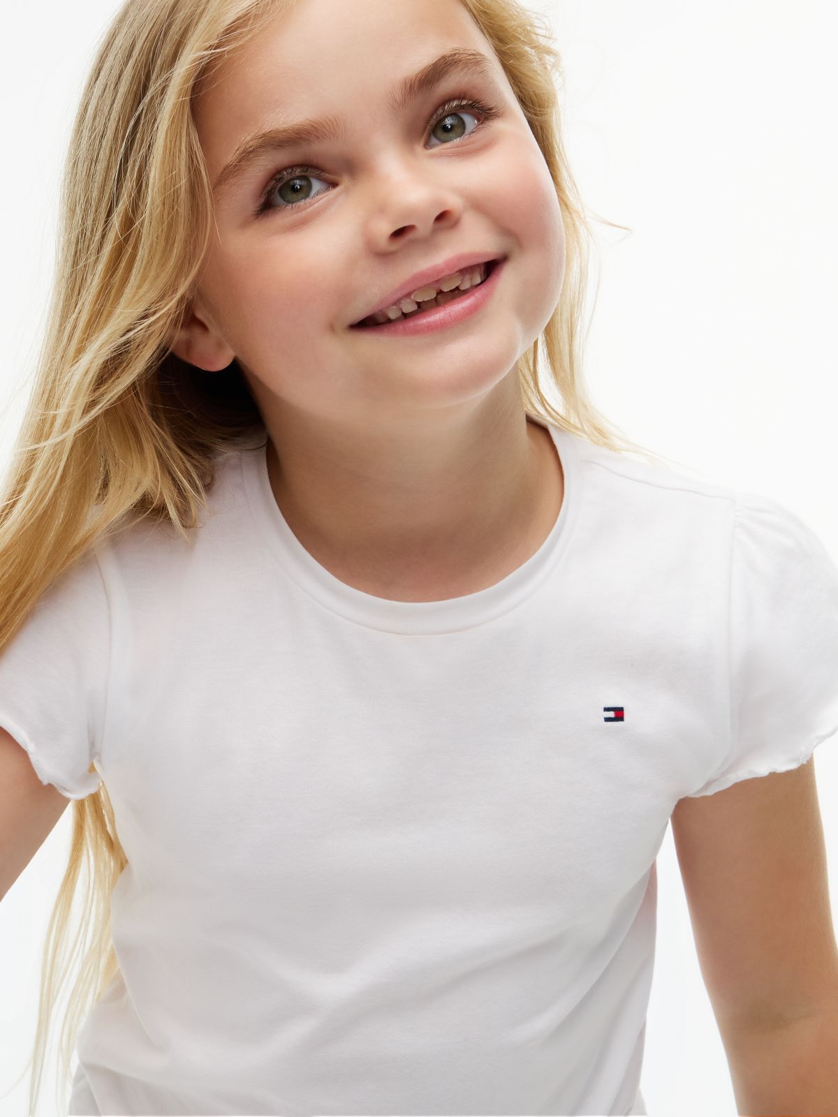 Essential Slim Ruffle Short Sleeve Top — White