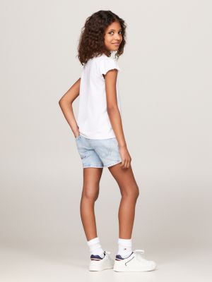 white ruffle sleeve slim t-shirt for girls tommy hilfiger