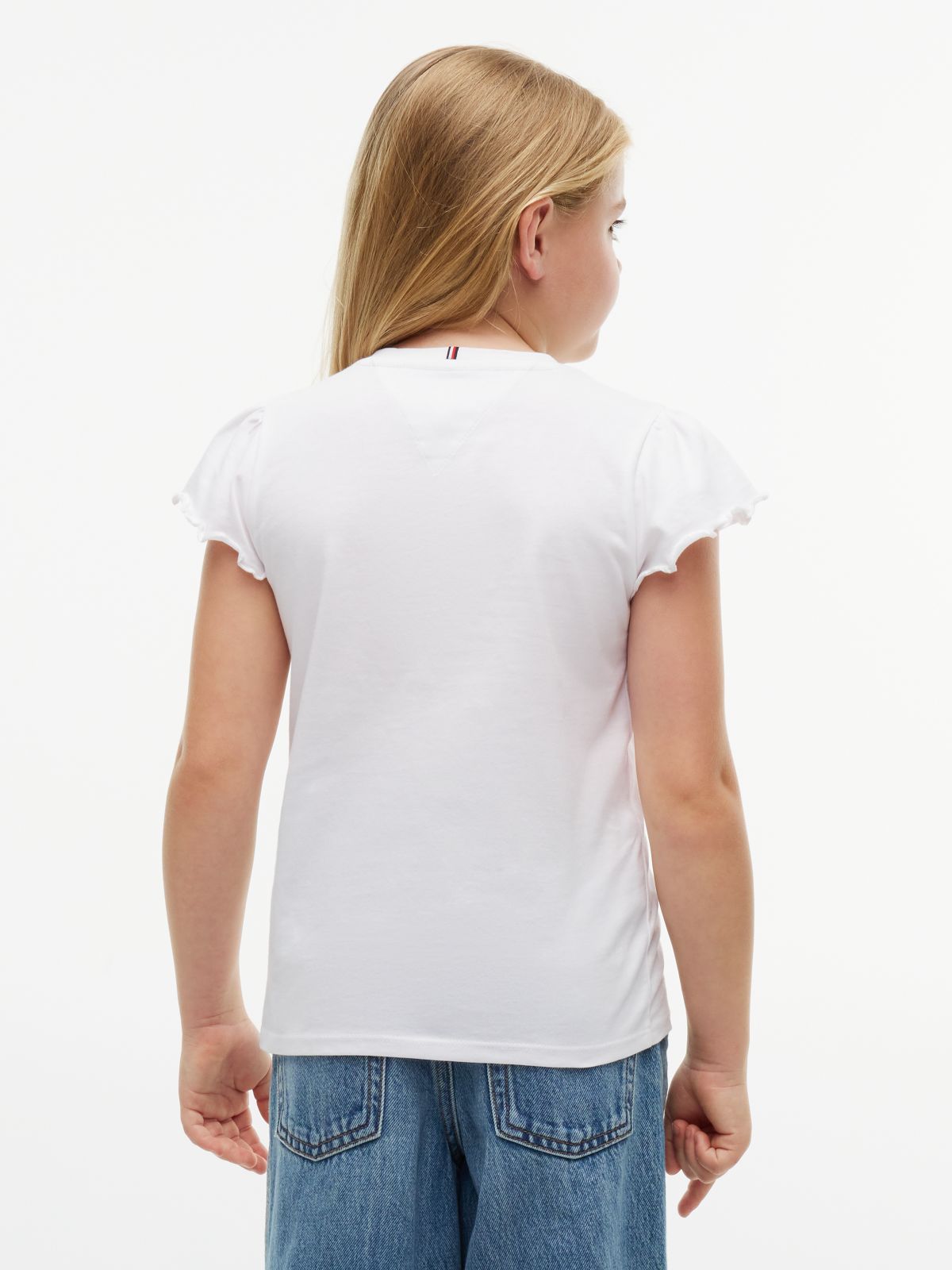 Essential Slim Ruffle Short Sleeve Top — White