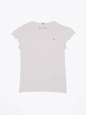 wit slim fit t-shirt met ruches voor meisjes - tommy hilfiger