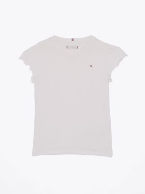 white ruffle sleeve slim t-shirt for girls tommy hilfiger