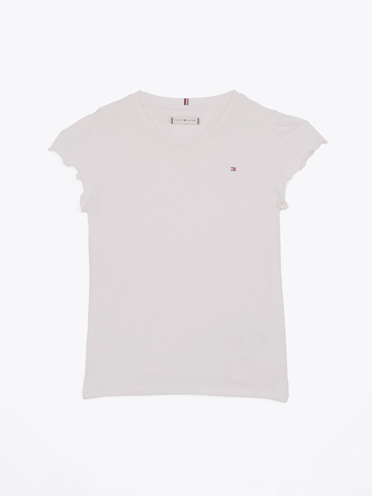 Essential Slim Ruffle Short Sleeve Top — White