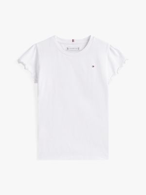 weiß slim fit t-shirt mit rüschen-ärmeln für mädchen - tommy hilfiger